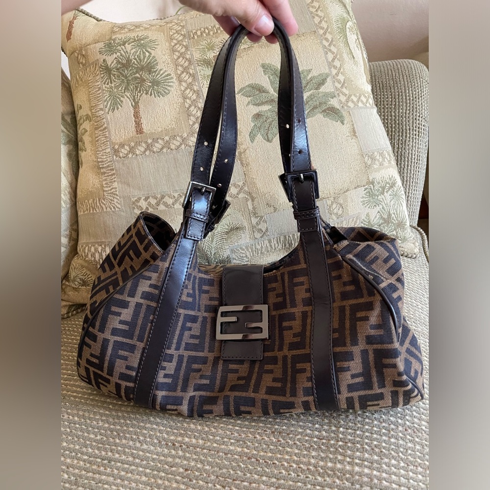 Authentic FENDI ZUCCA Handbag Iconic Large FF Logo EUC